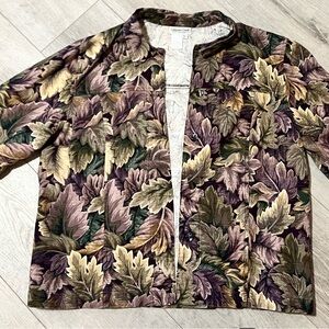 Vintage Style Coldwater Creek Women's Leaf Print Jacket - Purple and Green